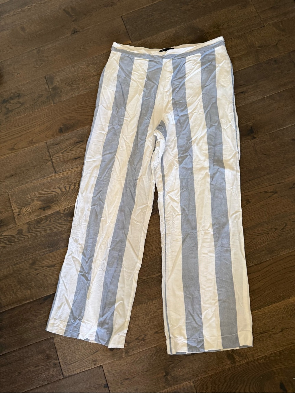 Melanie Lynne Striped Wide-Leg Linen Pants in Blue and White Size M/L - Picture 3 of 9